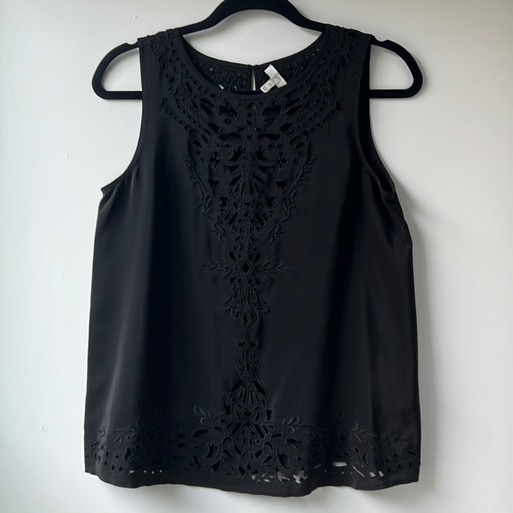 🧡 Joie Laser Cut Silk Black Tank Top